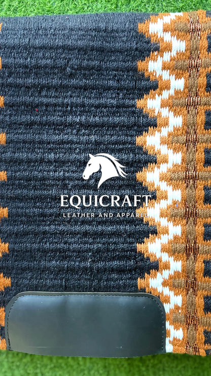 Aztec Western Show Saddle Pad | Black Brown Rust Wool Blanket | Hand-Woven Southwestern Horse Saddle Pad | Trail Pad Equestrian Gift