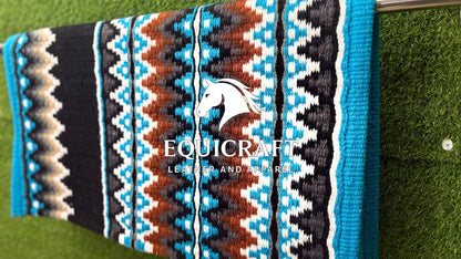 Turquoise Black Rust Wool Western Saddle Blanket – Aztec Zigzag Show Blanket | Horse Pad Barrel Racing Rodeo Tack SIZE 32X34