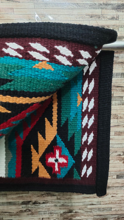 Multicolor Wool Western Saddle Blanket – Aztec Cross Show Blanket | Horse Pad Barrel Racing Rodeo Ranch Tack