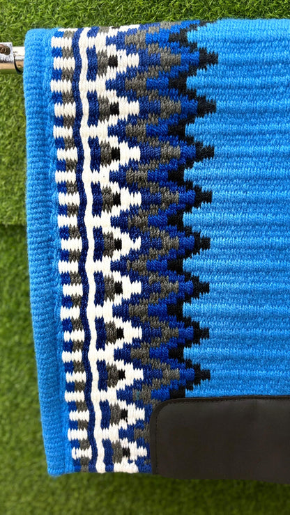 Western Saddle Pad Blanket | Show Pad | Blue Aztec Wool Horse Blanket | Trail Riding Pad | Horse Tack Gift