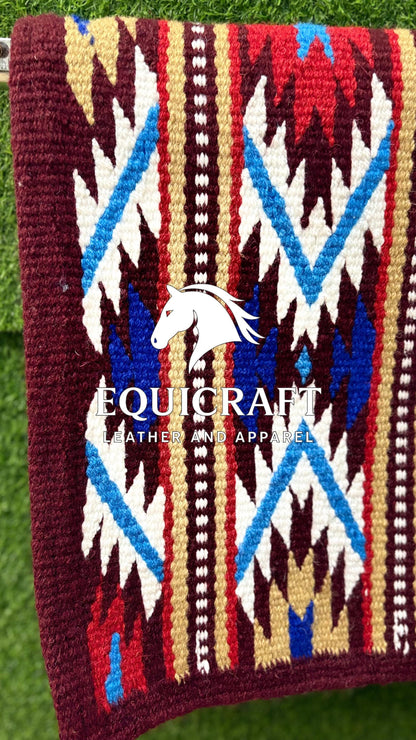 Burgundy Multicolor Wool Western Saddle Blanket – Diamond Show Blanket |Horse Pad Rodeo Ranch Tack