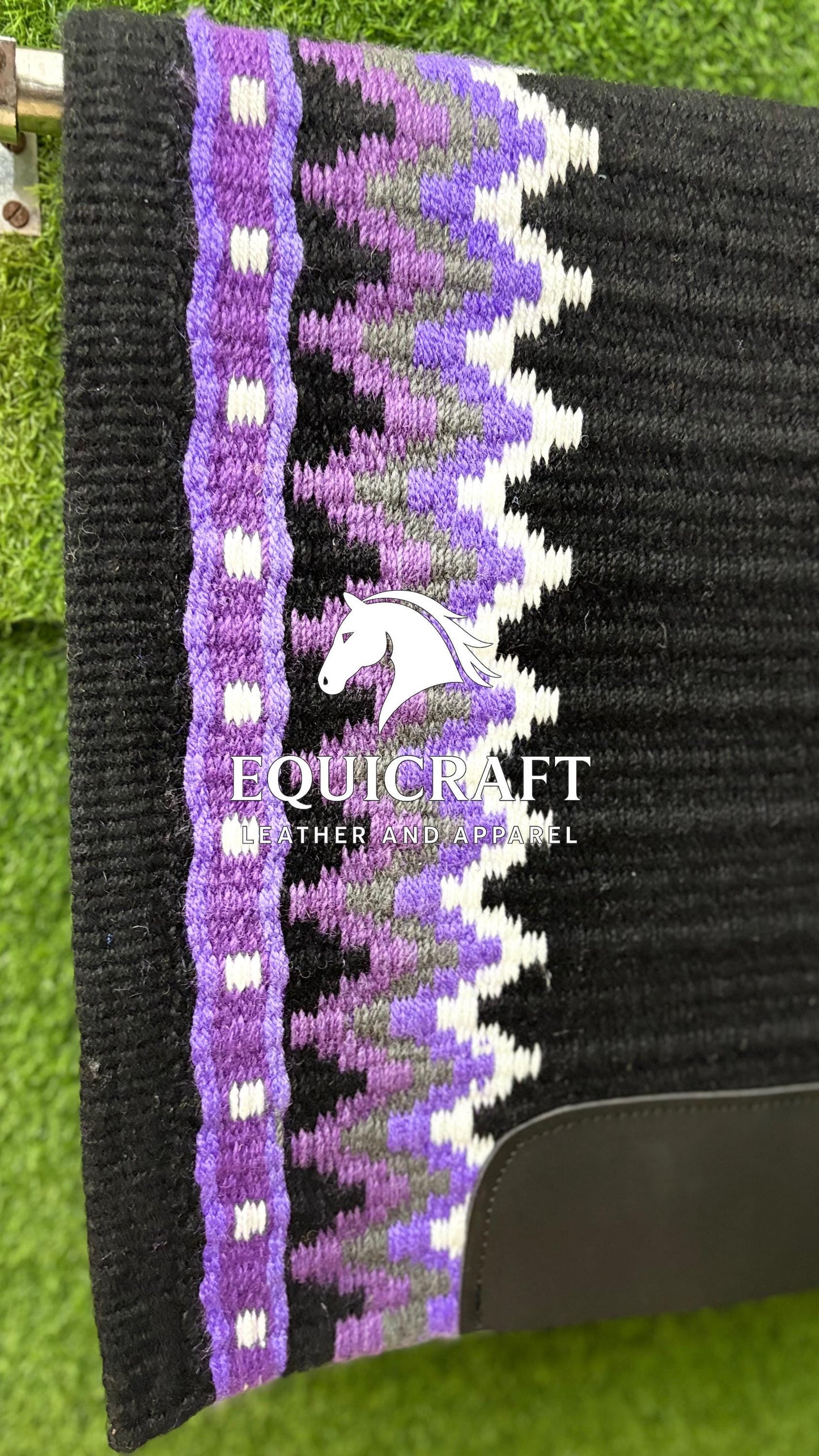 Aztec Western Show Saddle Pad | Black Purple Gray White Wool Blanket | Hand-Woven Southwestern Horse Saddle Pad | Trail Pad