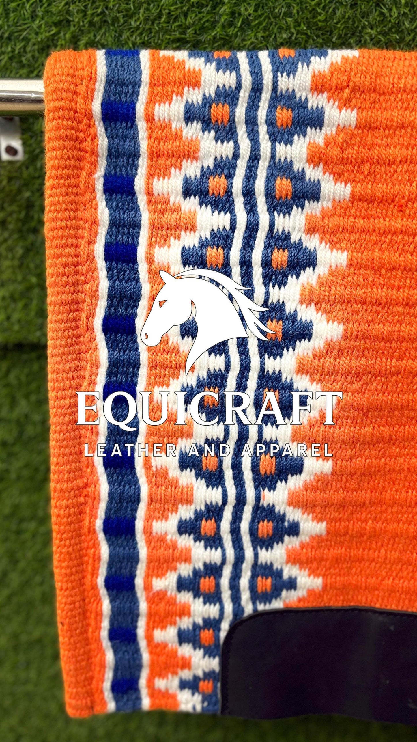 Aztec Western Show Saddle Pad | Orange Blue White Wool Blanket | Hand-Woven Southwestern Horse Saddle Pad | Trail Pad Equestrian Gift