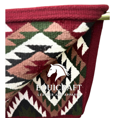 Burgundy Green Wool Western Saddle Blanket – Aztec Diamond Show Blanket | Horse Pad Barrel Racing Rodeo Ranch Tack