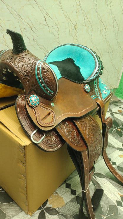 Handmade Western Leather Saddle With Tack | Trail & Barrel Racing