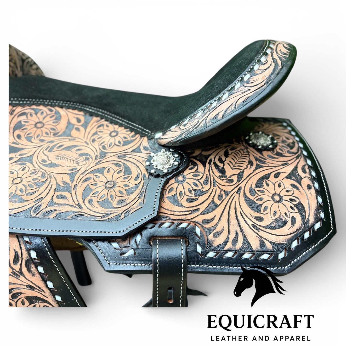 Hand Tooled Leather Western Saddle with Tack Set