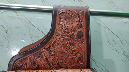 Two Tone Sunflower Tooled Leather Western Saddle Bag – Crystal Concho Double Buckle Horse Trail Tack