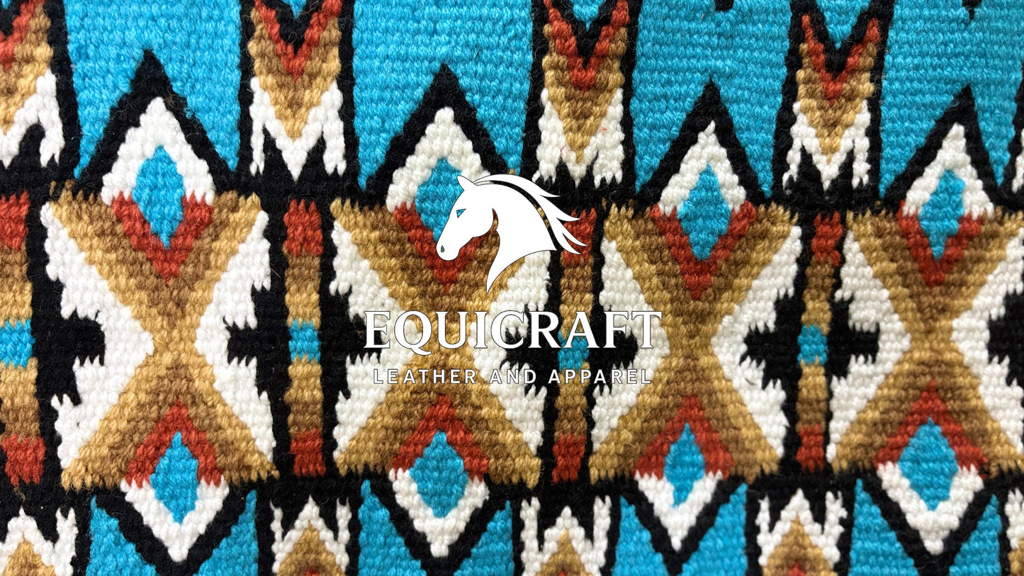 Turquoise Red Gold Wool Western Saddle Blanket – Aztec Chevron Show Blanket | Horse Pad Barrel Racing Rodeo Tack