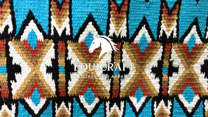 Turquoise Red Gold Wool Western Saddle Blanket – Aztec Chevron Show Blanket | Horse Pad Barrel Racing Rodeo Tack
