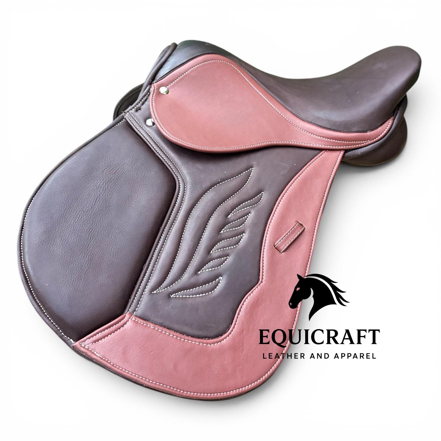 Double tone Premium Close Contact Saddle | Brown Leather English Riding Saddle for Training & Jumping