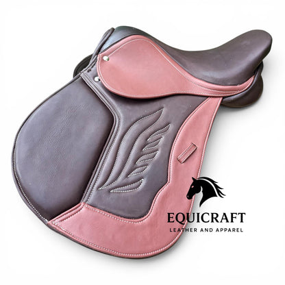 Double tone Premium Close Contact Saddle | Brown Leather English Riding Saddle for Training & Jumping