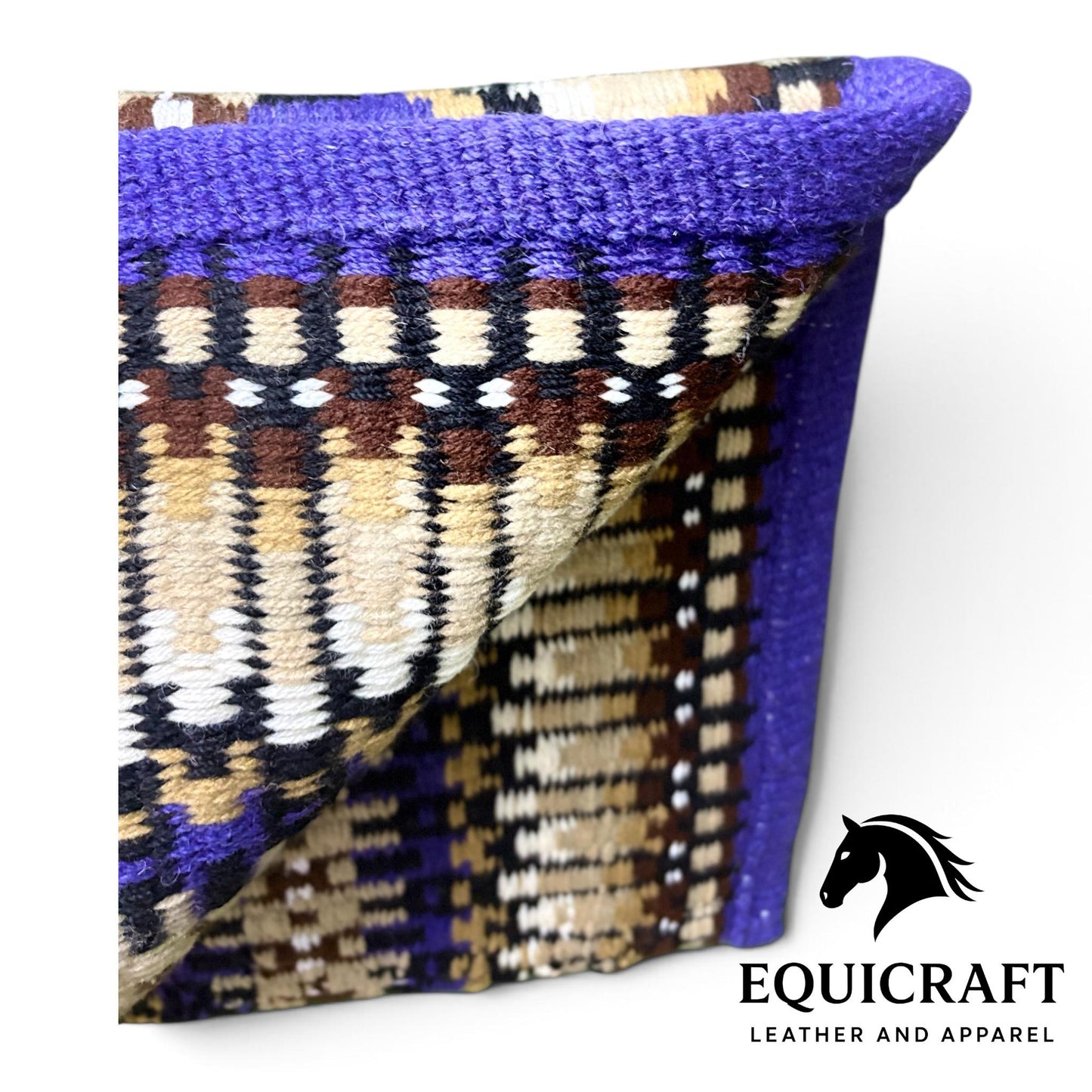 Western Wool Saddle Blanket, Purple Cream Brown Striped Southwestern Pattern, Horse Saddle Pad, Show Blanket Size:-32x38