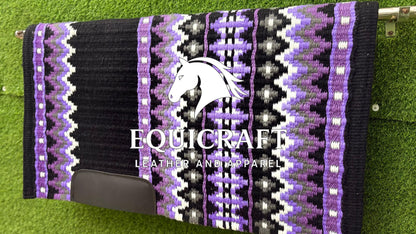 Aztec Western Show Saddle Pad | Black Purple Gray White Wool Blanket | Hand-Woven Southwestern Horse Saddle Pad | Trail Pad
