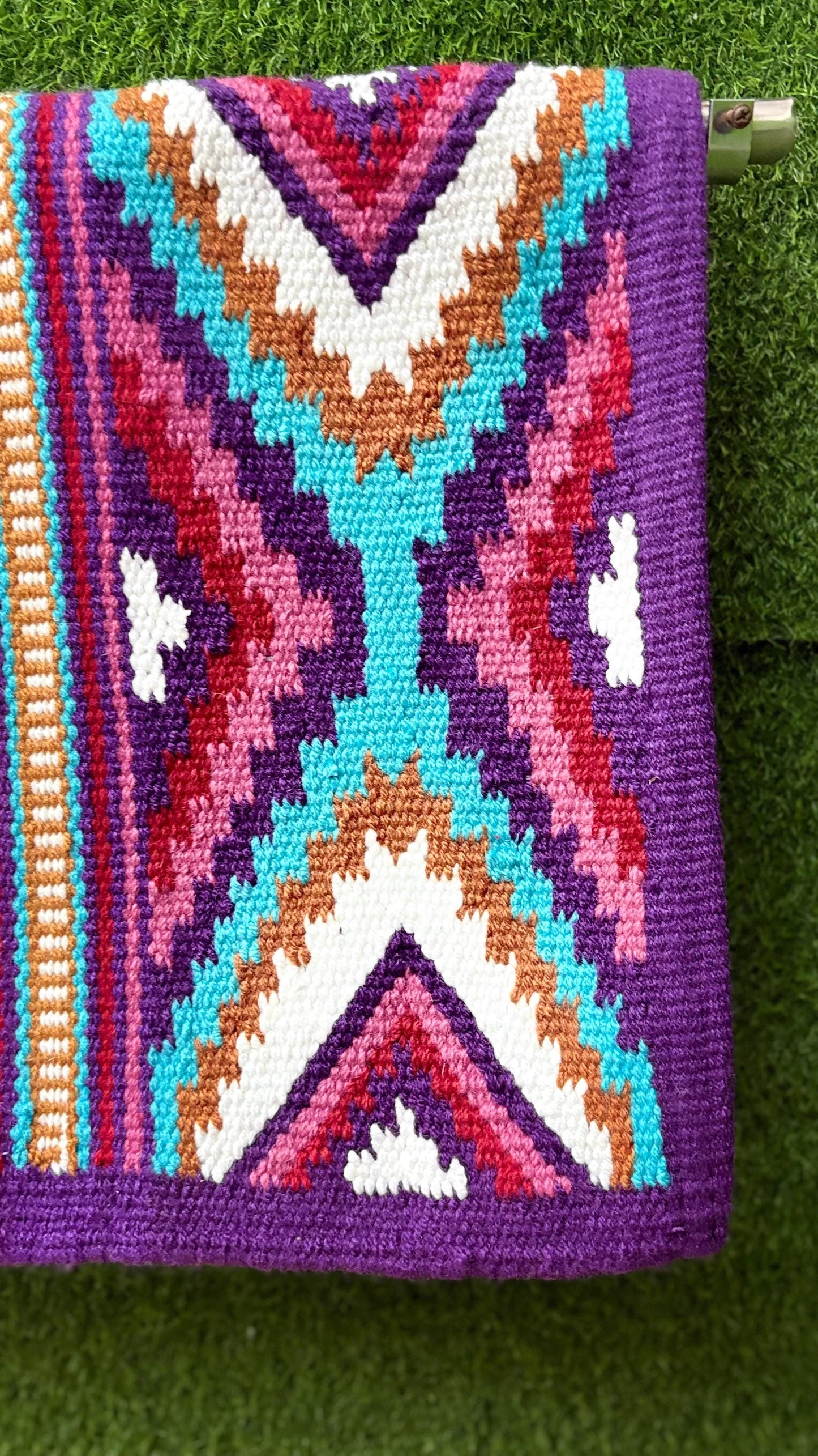 Purple Turquoise Wool Western Saddle Blanket – Aztec Diamond Show Blanket | Horse Pad Barrel Racing Rodeo Tack