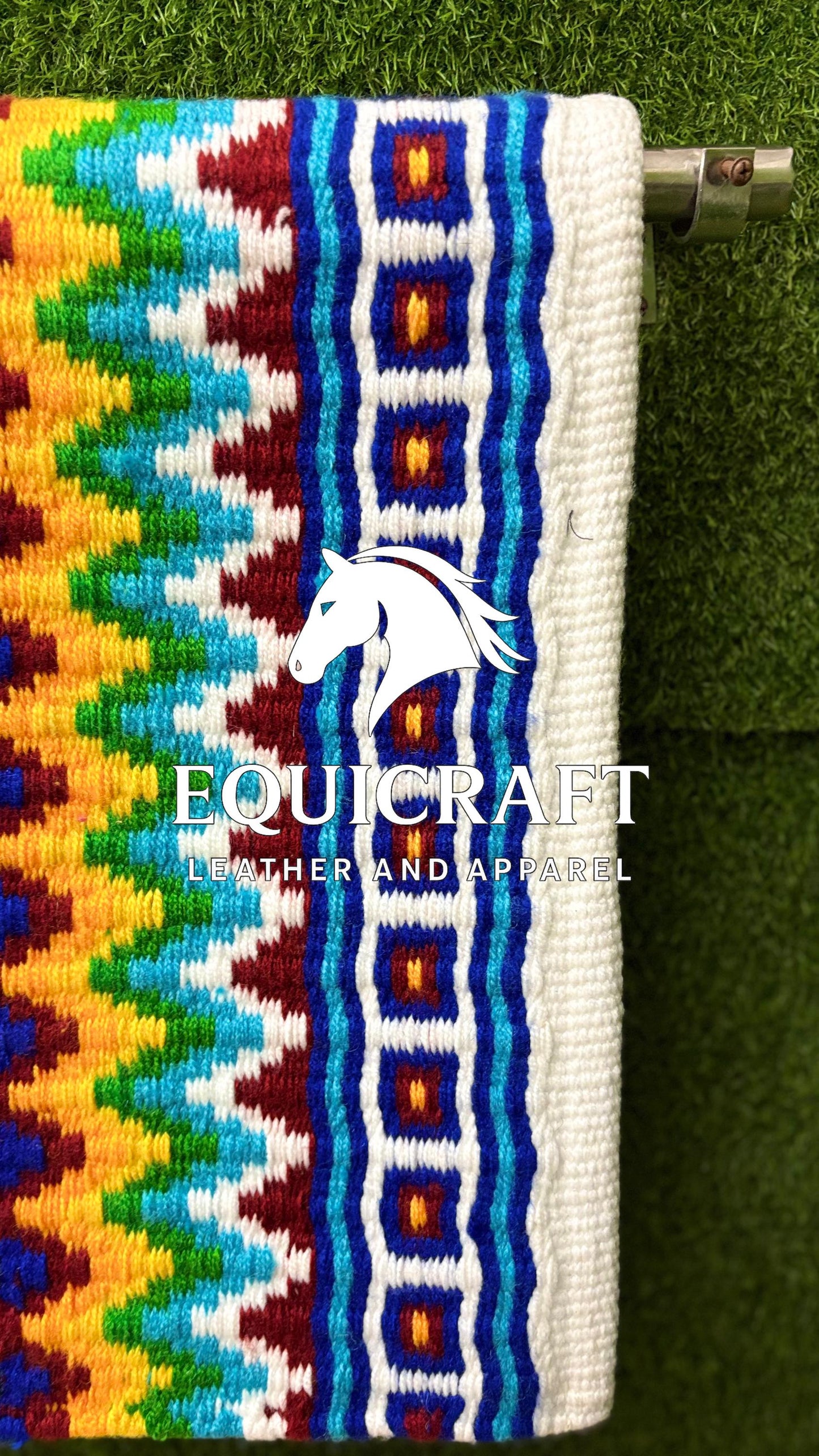 Western Show Saddle Pad | White Rainbow Multicolor Wool Blanket | Hand-Woven Southwestern Horse Saddle Pad | Colorful Show Pad