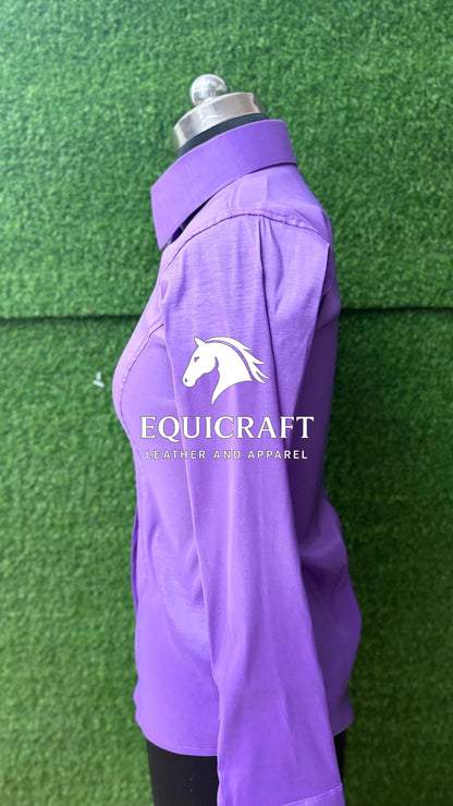 Womens Western Show Shirt | Lavender Purple Satin Showmanship Shirt | Ladies Fitted Puff Sleeve Rodeo Blouse | Horse Show Shirt