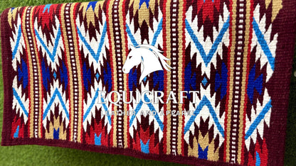 Burgundy Multicolor Wool Western Saddle Blanket – Diamond Show Blanket |Horse Pad Rodeo Ranch Tack