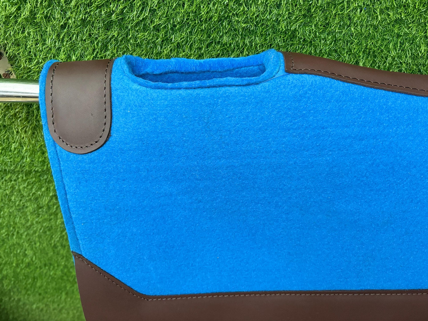 18 MM Blue Woollen Felt Saddle Pad with Leather | Western Riding Pad | 30X30" & 32X32"