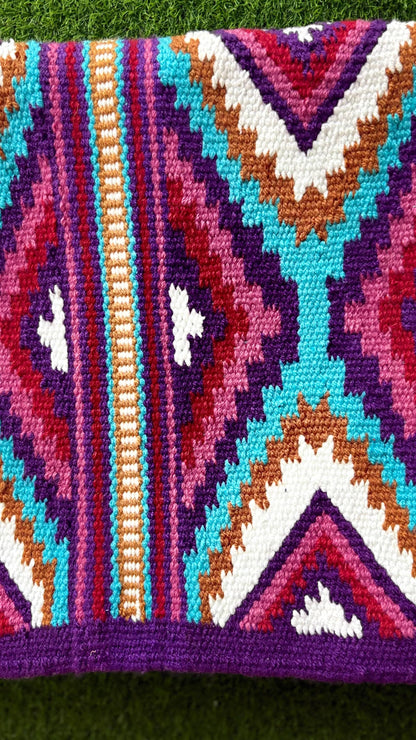 Purple Turquoise Wool Western Saddle Blanket – Aztec Diamond Show Blanket | Horse Pad Barrel Racing Rodeo Tack