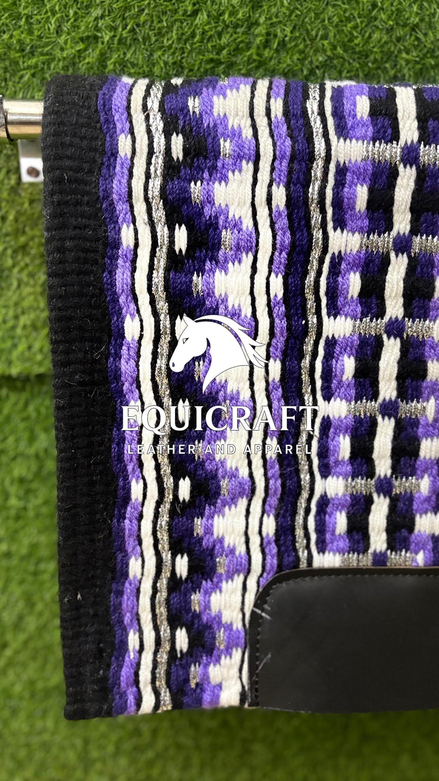 Aztec Western Show Saddle Pad | Purple Black Silver Wool Blanket | Hand-Woven Southwestern Horse Saddle Pad Trail Pad Equestrian Gift