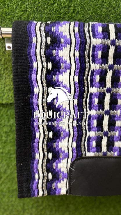 Aztec Western Show Saddle Pad | Purple Black Silver Wool Blanket | Hand-Woven Southwestern Horse Saddle Pad Trail Pad Equestrian Gift