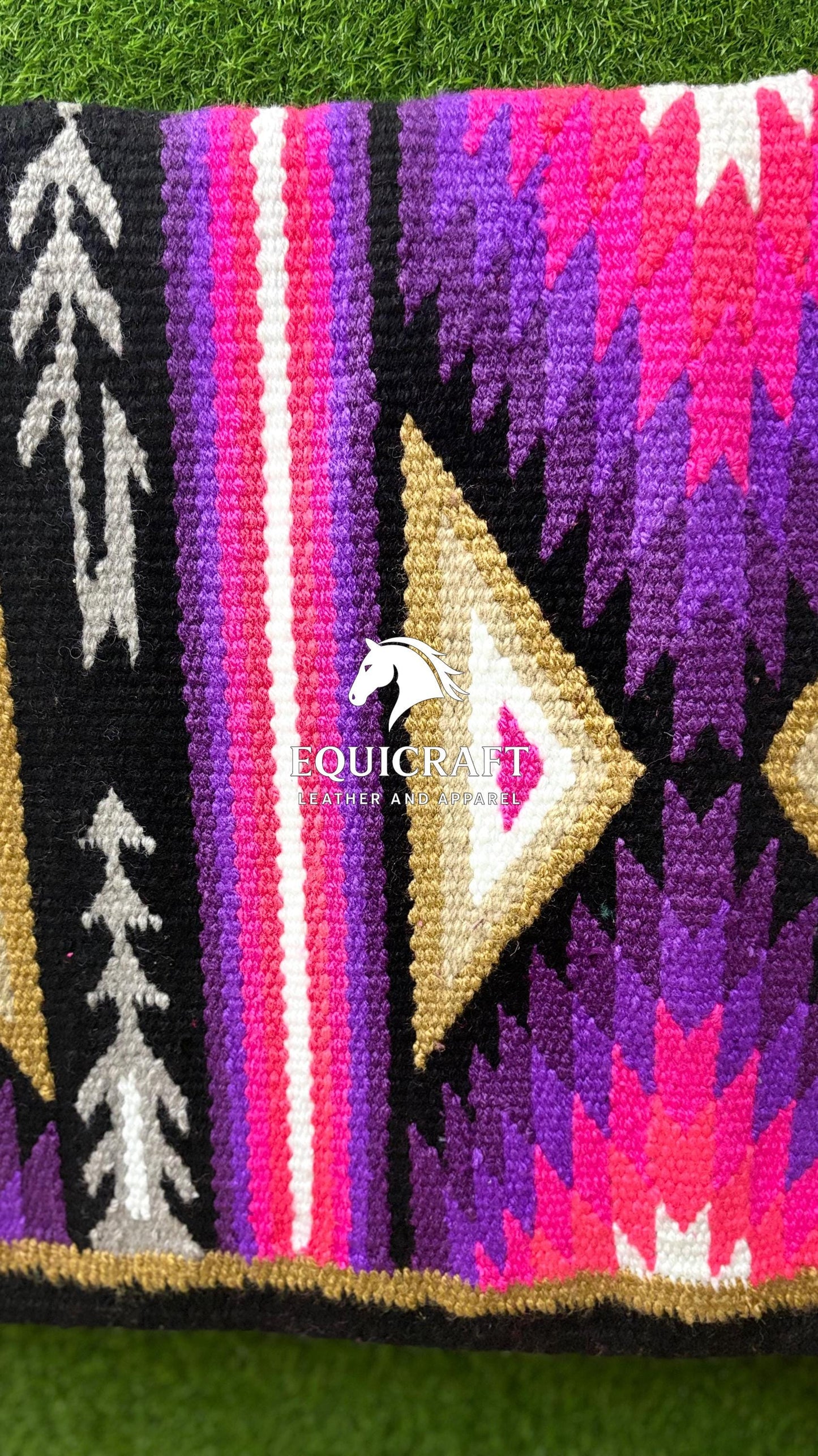 Hot Pink Purple Wool Western Saddle Blanket – Aztec Diamond Show Blanket | Horse Pad Barrel Racing Rodeo Tack SIZE 34X42