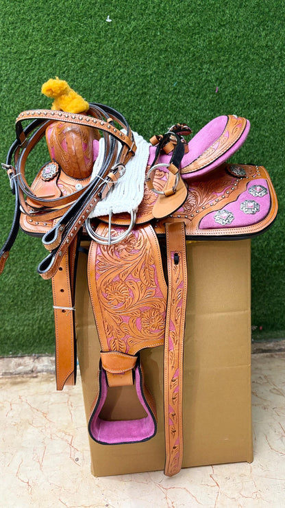 Hand Tooled Western Leather Saddle with Tack Set