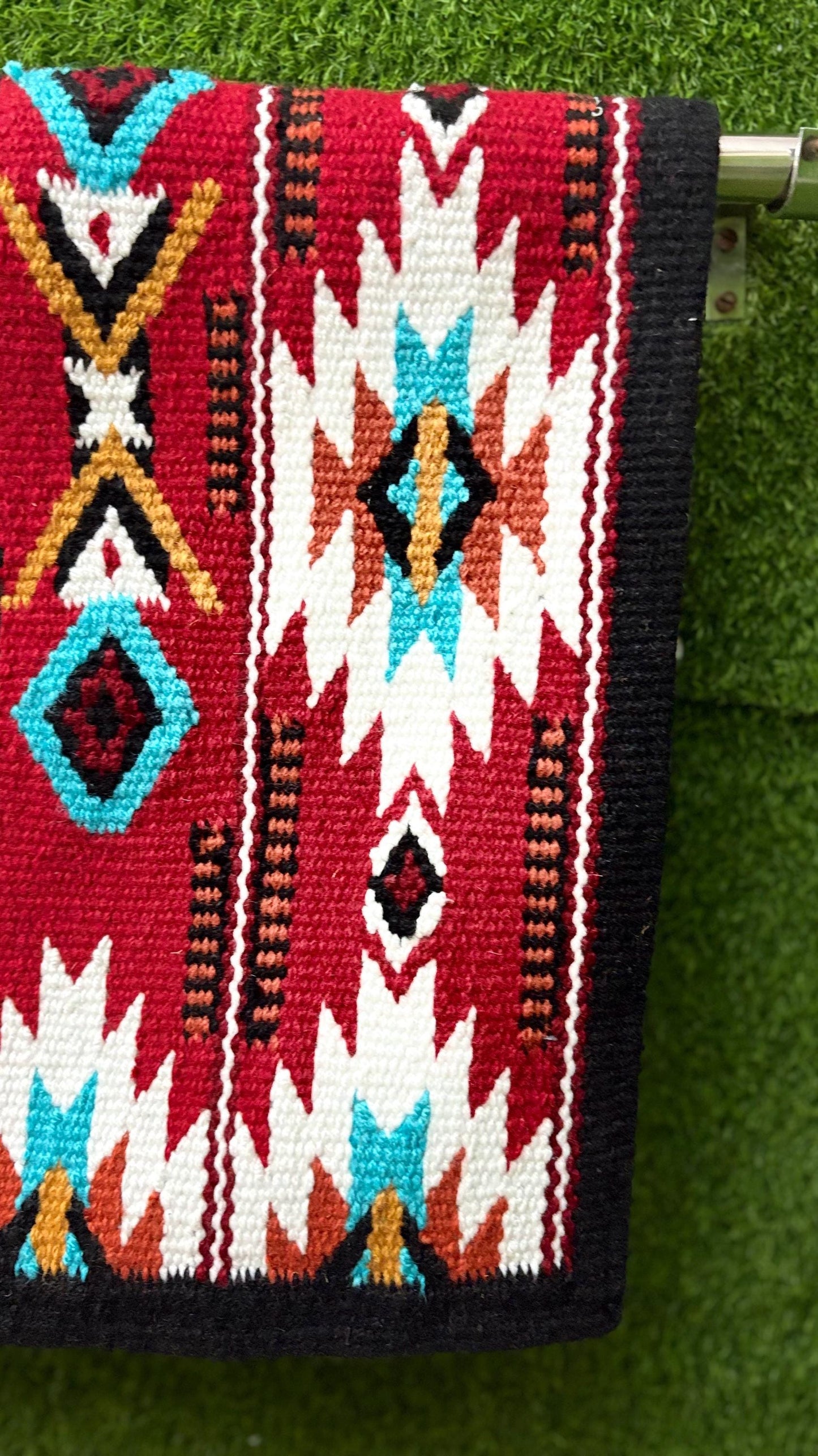 Western Show Saddle Pad | Red Blanket | Aztec Wool Horse Pad | Turquoise Southwest Saddle Blanket | Horse Tack Gift