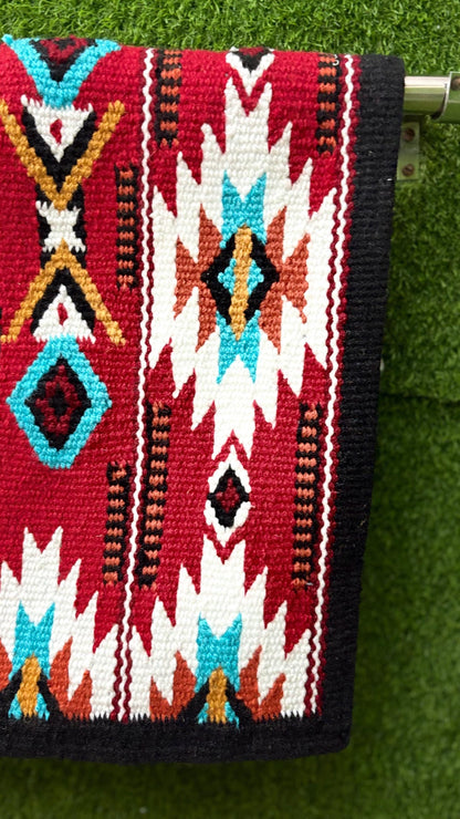 Western Show Saddle Pad | Red Blanket | Aztec Wool Horse Pad | Turquoise Southwest Saddle Blanket | Horse Tack Gift