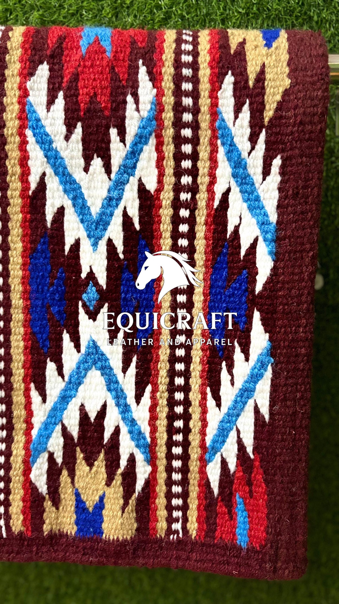 Burgundy Multicolor Wool Western Saddle Blanket – Diamond Show Blanket |Horse Pad Rodeo Ranch Tack