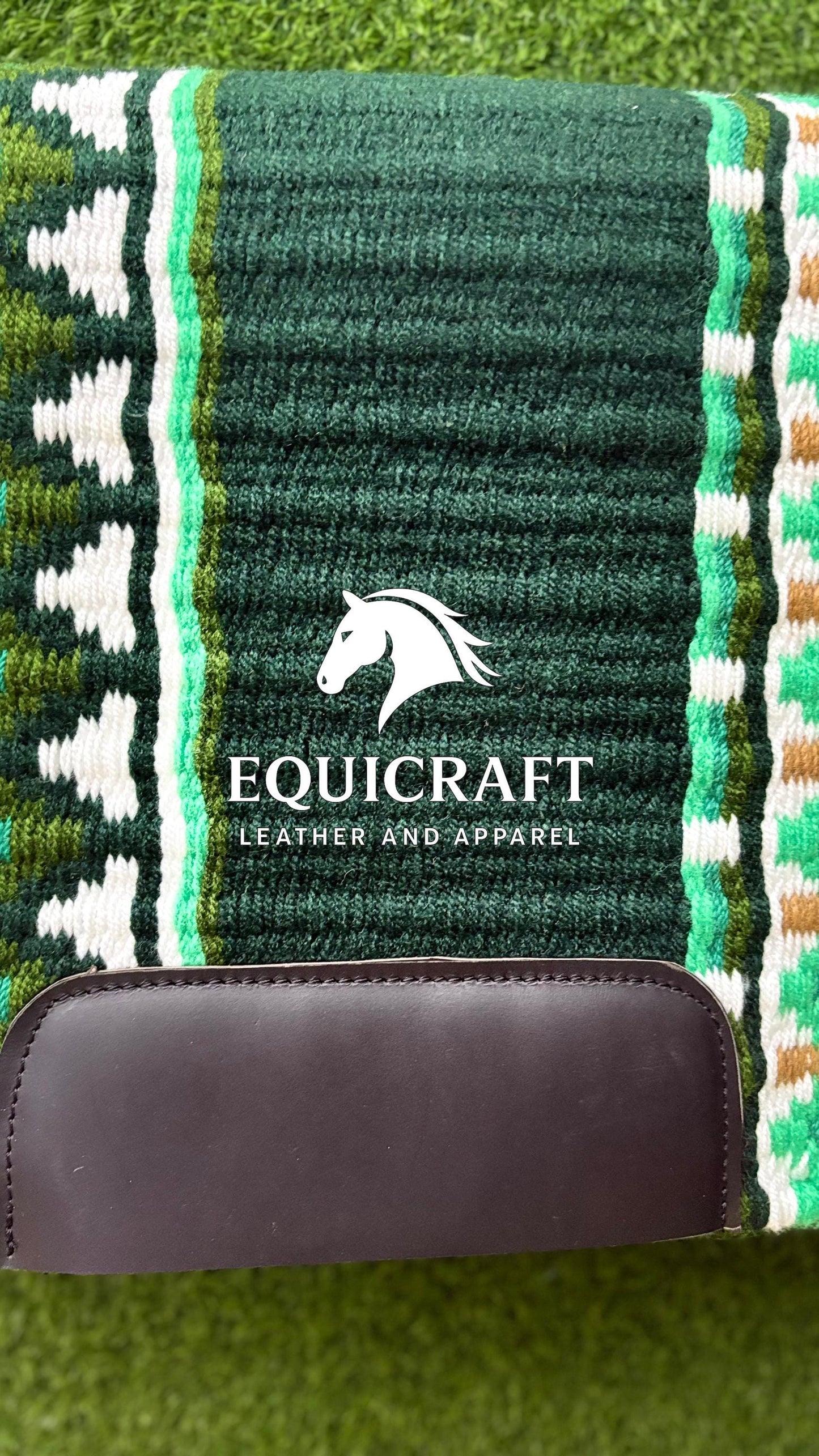 Green Tan Wool Western Saddle Pad – Diamond Show Pad | Horse Blanket Barrel Racing Rodeo Tack