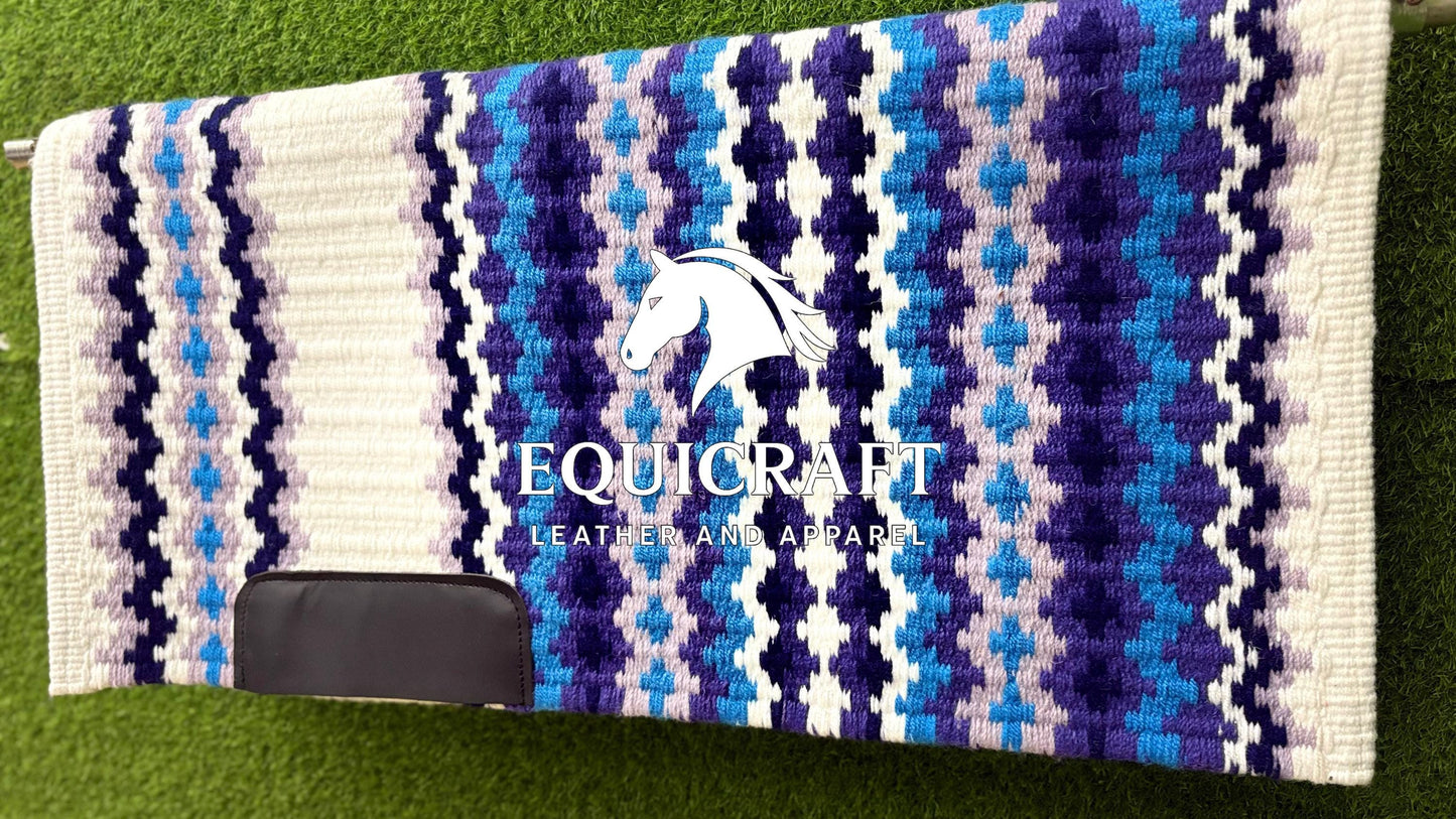Western Saddle Pad | White Purple Blue Saddle Blanket | Wool Horse Pad | Southwest Show Pad | Horse Tack Gift
