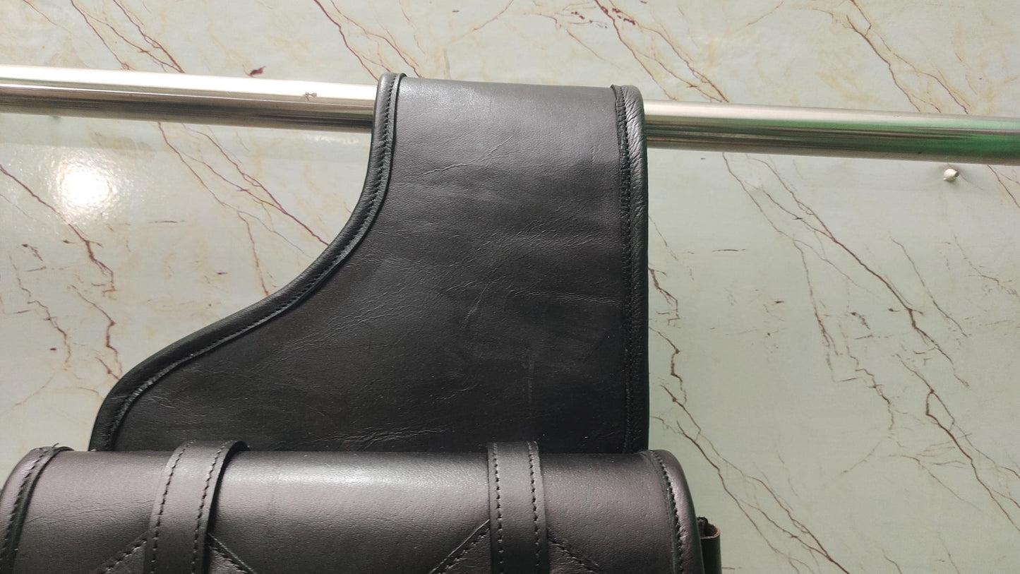 Black Leather Western Saddle Bag – Plain Heavy Duty Horse Trail Bag | Double Buckle Cowboy Riding Tack