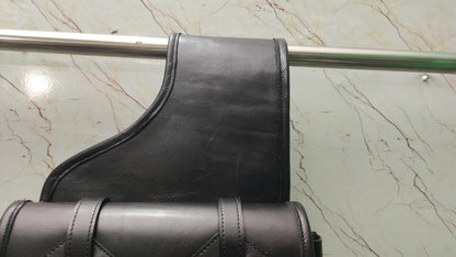 Black Leather Western Saddle Bag – Plain Heavy Duty Horse Trail Bag | Double Buckle Cowboy Riding Tack