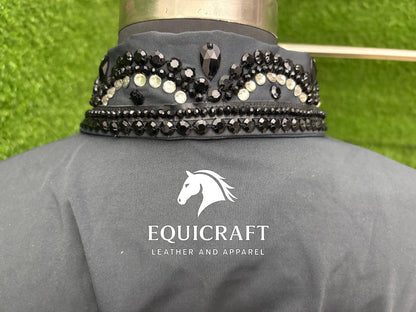 Womens Western Show Shirt | Gray Black Silver Rhinestone Lace Sleeve Showmanship Shirt | Ladies Rodeo Queen Blouse | Horse Show Shirt Gift