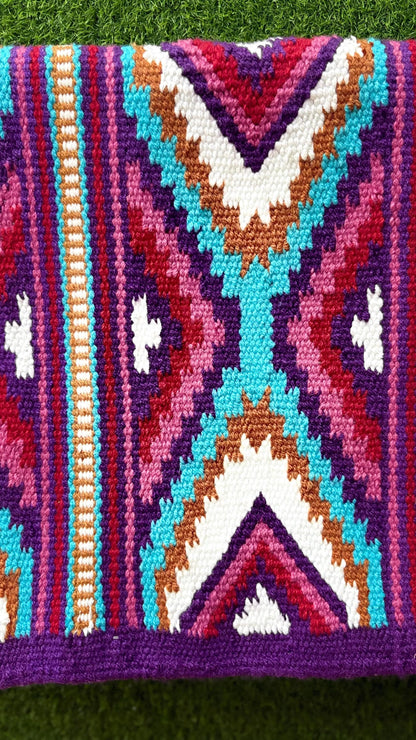 Purple Turquoise Wool Western Saddle Blanket – Aztec Diamond Show Blanket | Horse Pad Barrel Racing Rodeo Tack