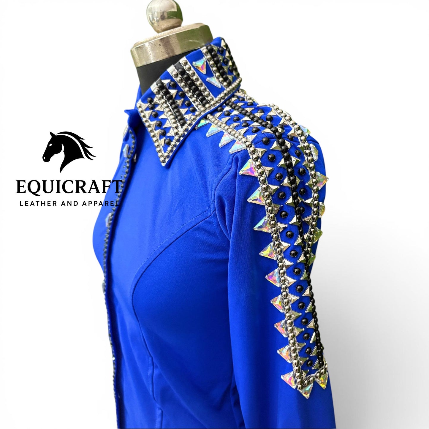 Royal Blue Western Show Shirt – AB Crystal Silver Stud Women's Rodeo Queen Top | Showmanship Horsemanship Equestrian