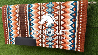Western Saddle Pad | Brown Orange Teal Aztec Wool Horse Blanket | Show Saddle Pad | Trail Riding Pad | Reining Pad | Quarter Horse Pad