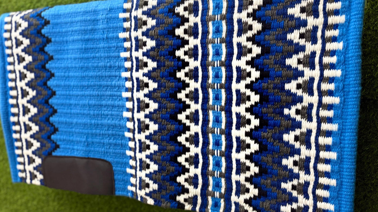 Western Saddle Pad Blanket | Show Pad | Blue Aztec Wool Horse Blanket | Trail Riding Pad | Horse Tack Gift