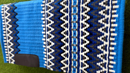 Western Saddle Pad Blanket | Show Pad | Blue Aztec Wool Horse Blanket | Trail Riding Pad | Horse Tack Gift