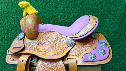 Hand Tooled Western Leather Saddle with Tack Set
