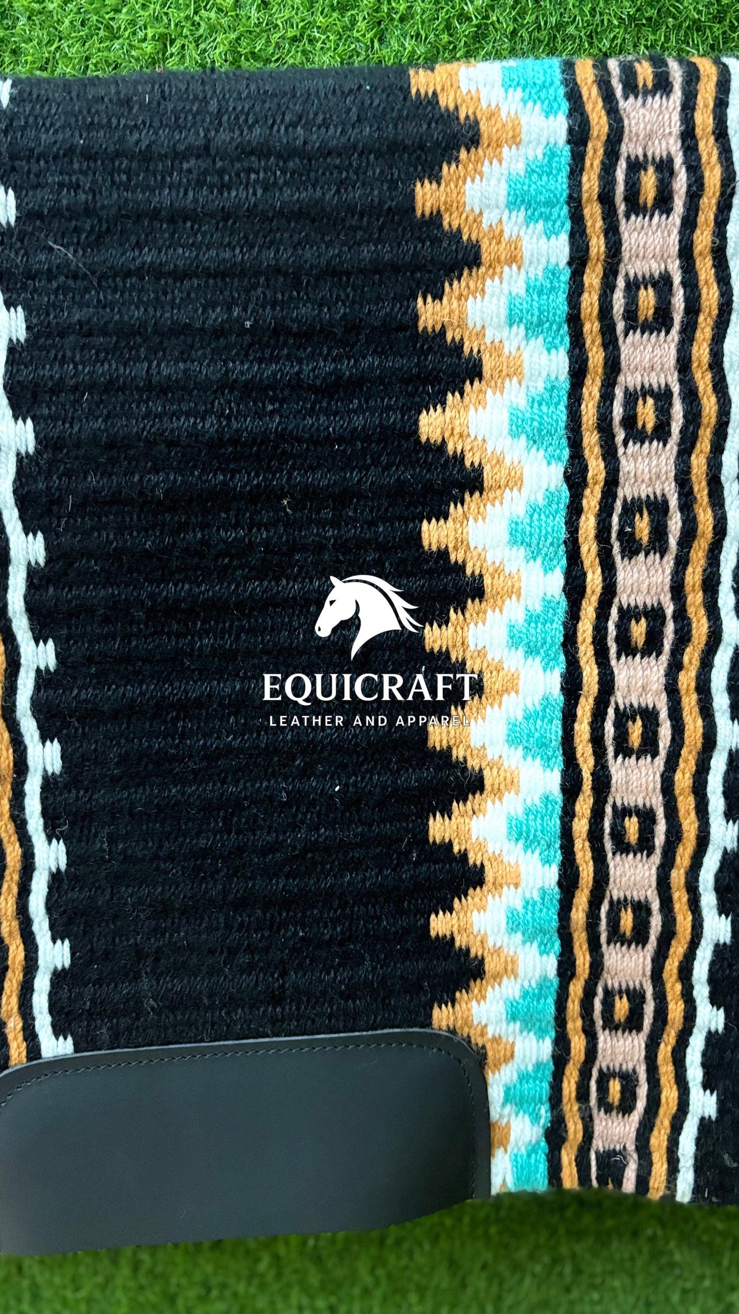 Western Saddle Pad | Black Turquoise Brown Saddle Blanket | Aztec Wool Horse Pad | Southwest Show Pad | Horse Tack Gift