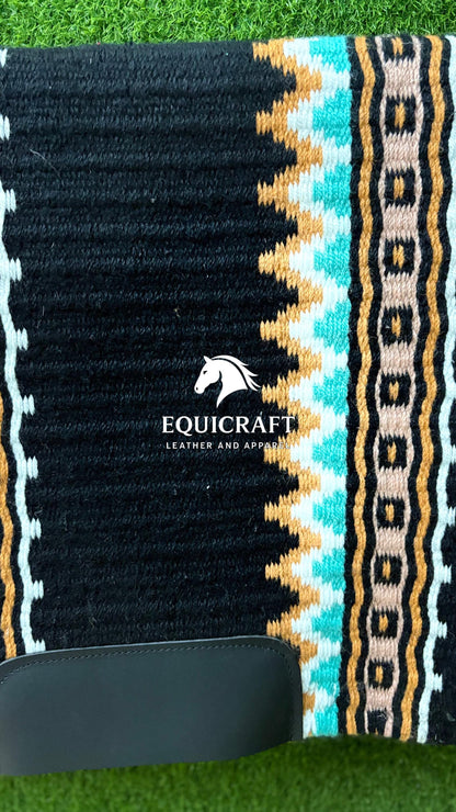 Western Saddle Pad | Black Turquoise Brown Saddle Blanket | Aztec Wool Horse Pad | Southwest Show Pad | Horse Tack Gift