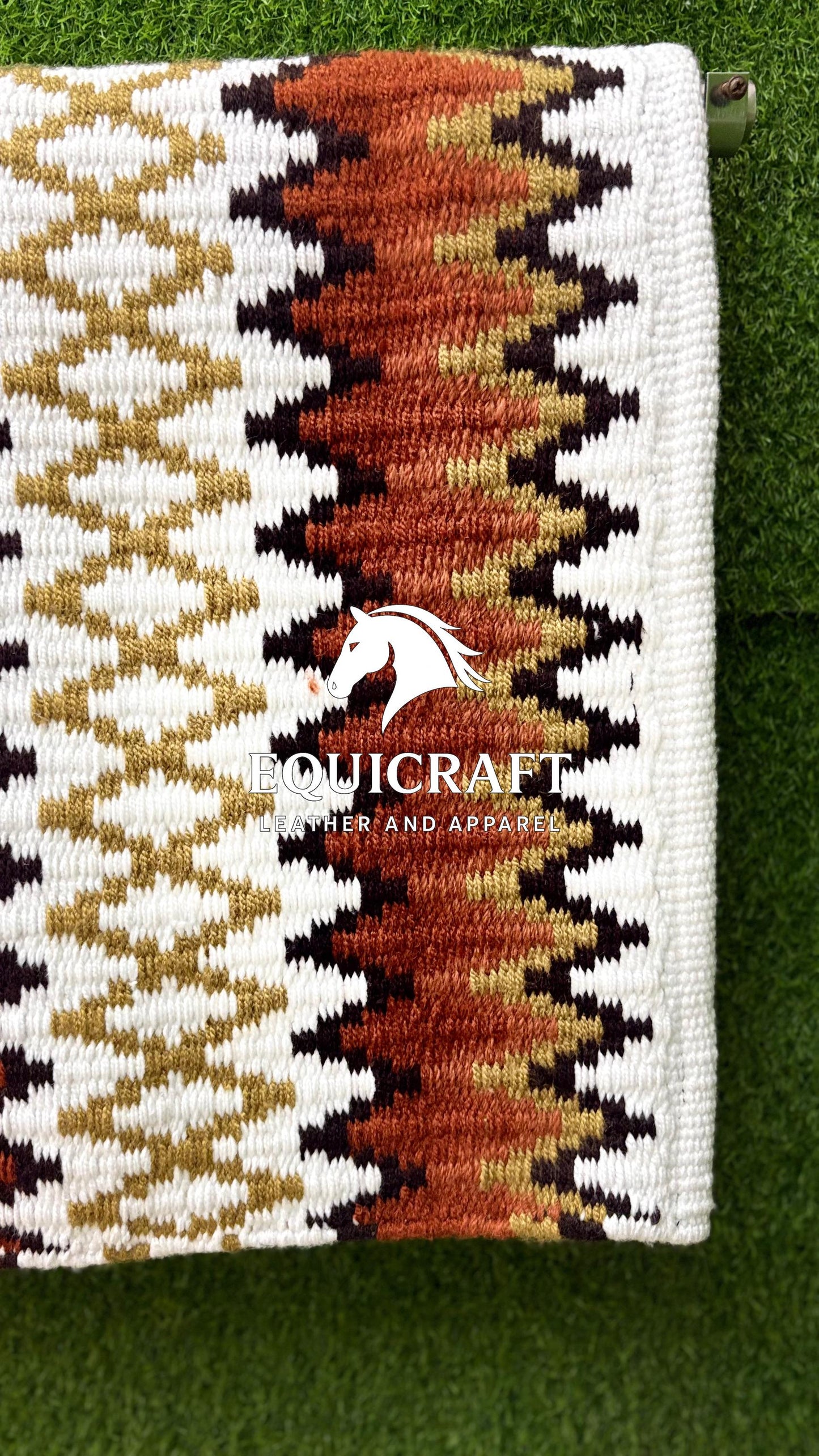 Rust Orange Gold Wool Western Saddle Pad – Aztec Zigzag Show Pad | Horse Blanket Barrel Racing Rodeo Ranch Tack
