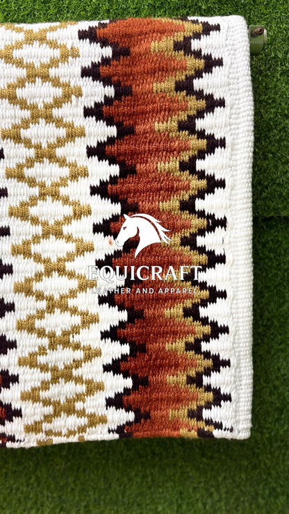 Rust Orange Gold Wool Western Saddle Pad – Aztec Zigzag Show Pad | Horse Blanket Barrel Racing Rodeo Ranch Tack