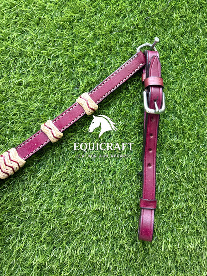 Burgundy Braided Rawhide Western Headstall & Breast Collar Set – Plain Horse Tack | Barrel Racing Rodeo Cowboy Gear