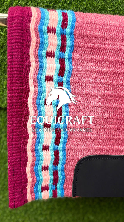 Pink Turquoise Wool Western Saddle Pad – Show Pad Blanket Barrel Racing Rodeo Tack