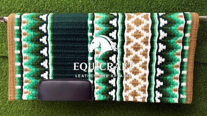 Green Tan Wool Western Saddle Pad – Diamond Show Pad | Horse Blanket Barrel Racing Rodeo Tack