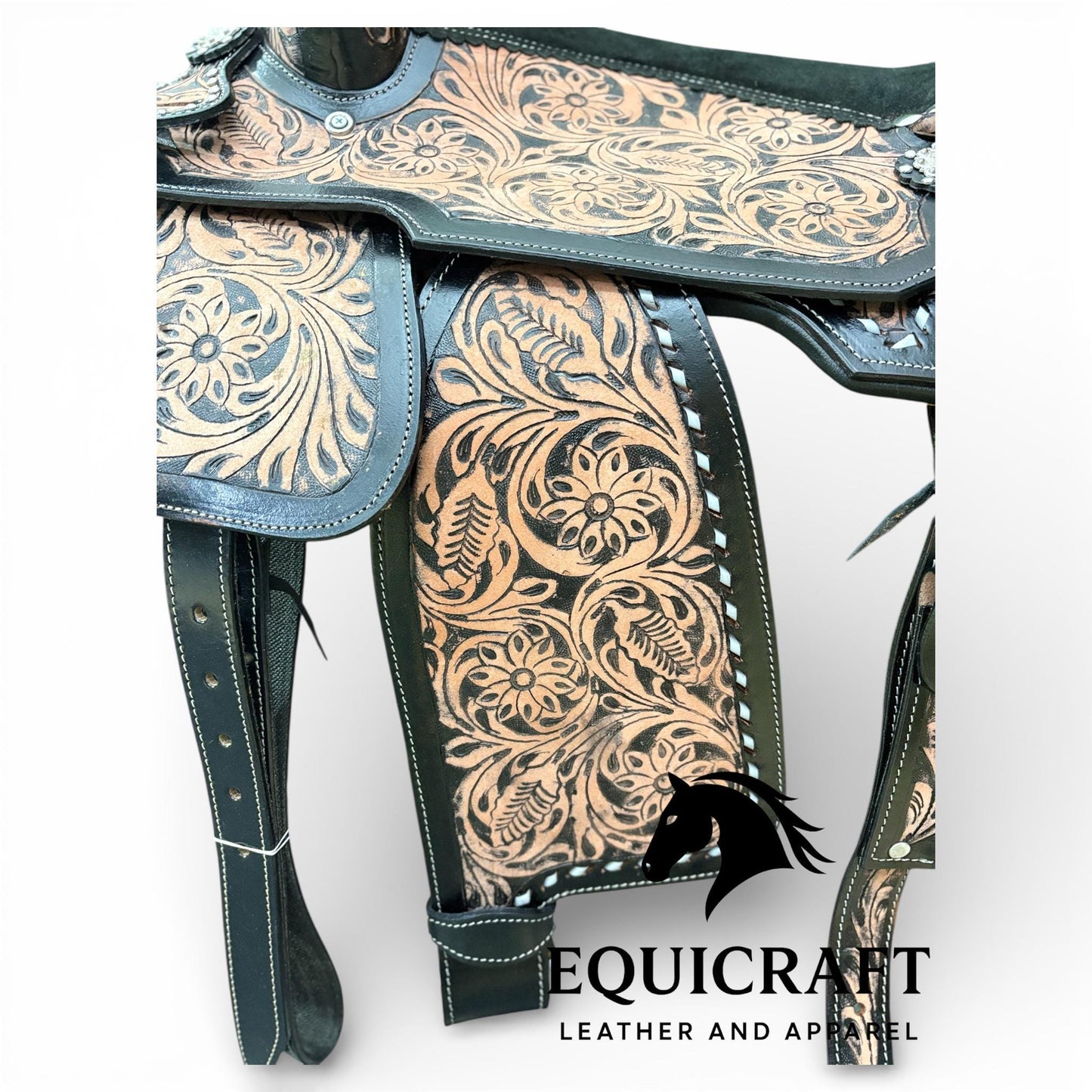 Hand Tooled Leather Western Saddle with Tack Set