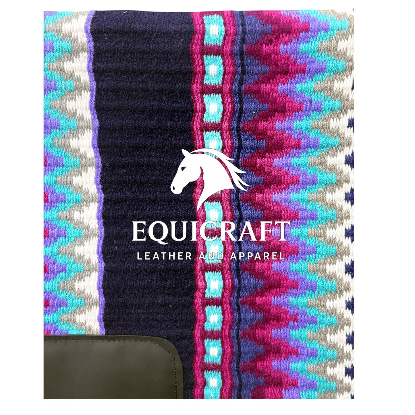 Navy Turquoise Wool Western Saddle Pad – Aztec Zigzag Show Pad | Horse Blanket Barrel Racing Rodeo Ranch Tack